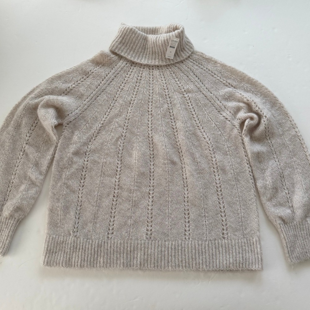 Haven Well Within Pointelle Turtleneck Sweater Medium Oatmeal Beige 382197-90